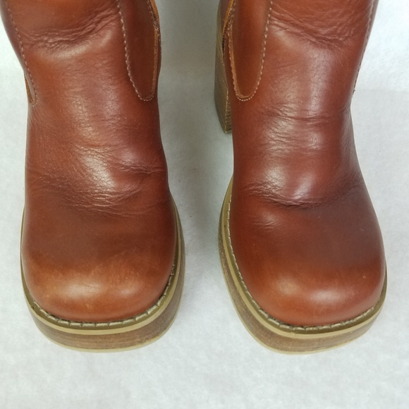 SOLD FRYE Dena Leather Stacked Cognac Boots - Picture 3 of 8